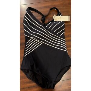 Gottex Women's Embrace Black Surplice One Piece Swimsuit, Size 16, NEW, NWT